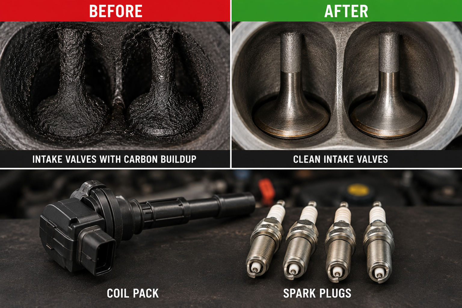 Northside Auto Haus | Common Audi problems and how to spot them early Engine valve cleaning comparison infographic