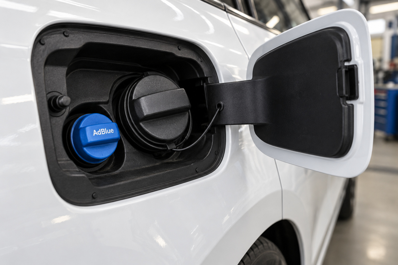 Northside Auto Haus | Is your VW or Audi AdBlue warning a refill or a fault? Separate blue AdBlue and black fuel filler caps behind an open exterior flap.
